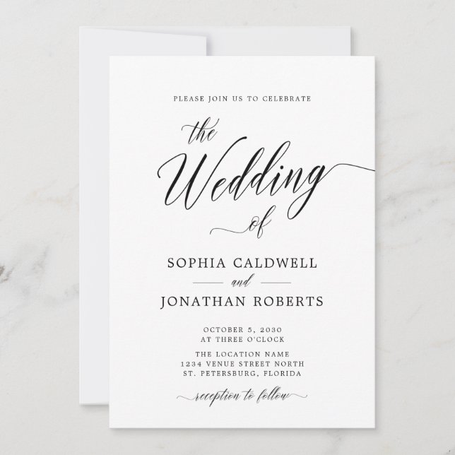 Invitation QR Code RSVP Elegant Mariage de calligraphie noire (Devant)