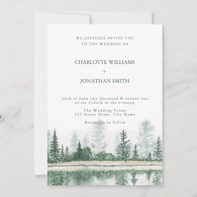 Invitation QR Code Rustic Mountain Forest Mariage d'aquarelle (Devant)