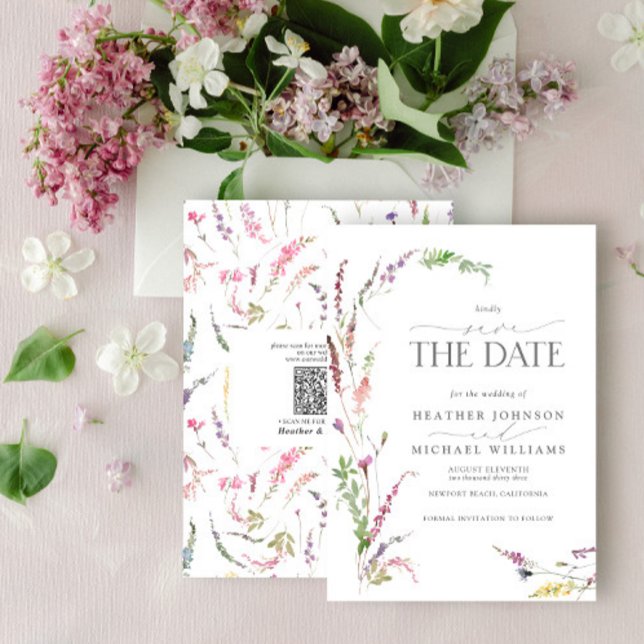 Invitation QR Code Save the Date Elegant Wildflower Floral (Créateur téléchargé)