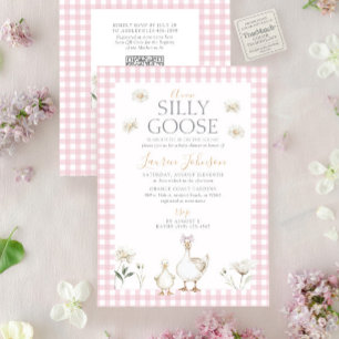 Invitation QR Code Silly Goose Whimsical Rose Bow Baby shower