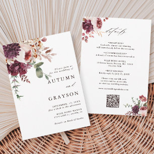 Invitation QR Code Tout en un Automne Romance Floral Mariage