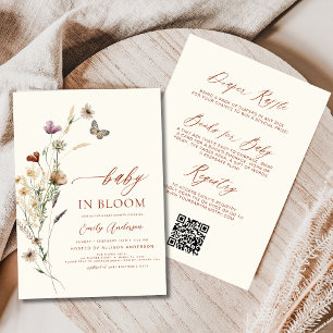 Invitation QR Code tout en un Fleur sauvage bébé dans une dou