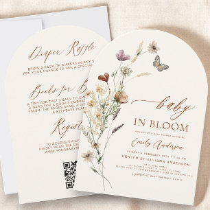 Invitation QR Code tout en un Fleur sauvage bébé dans une dou