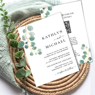 Invitation QR Code tout en un Mariage vert Eucalyptus moderne