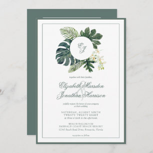 Invitation QR Code Tropical Monstera Orchidées Monogramme Pho