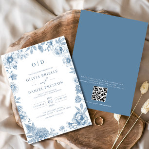 Invitation QR Code Victorien Français Dusty Mariage
