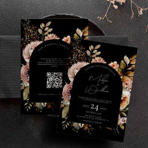 Invitation QR Code Watercolor Flowers Boho Mariage de automne