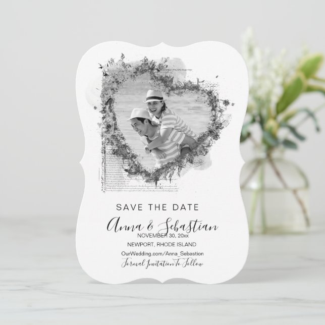 Invitation *~* QR PHOTO AR6 MARIAGE Coeur SAUVER LA DATE (Debout devant)