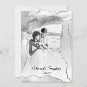 Invitation *~* QR PHOTO RSVP AR13 Mariage d'AGATE d'argent 