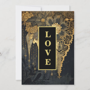 Invitation *~ QR RSVP AR26 Gold Lace LOVE 24 Vintage Wedding
