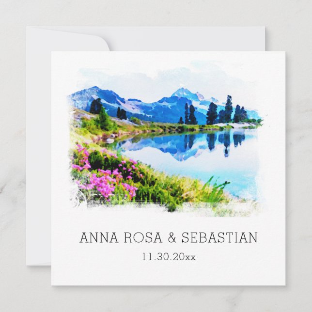 Invitation *~* QR RSVP MOUNTAINS Fleurs AP19 RSVP Mariage (Devant)