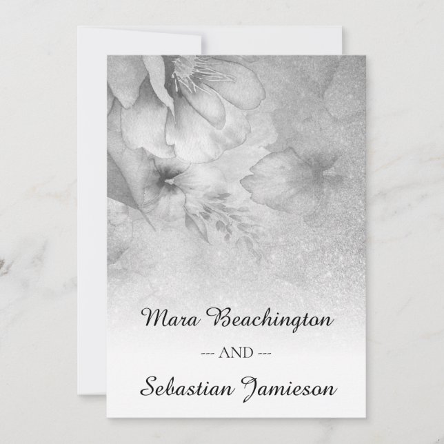 Invitation *~* QR RSVP Parties scintillant florale Mariage gr (Devant)