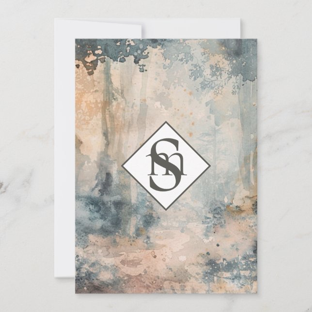 Invitation * QR Rustic AR26 Mariage RSVP Monogramme forestier (Devant)