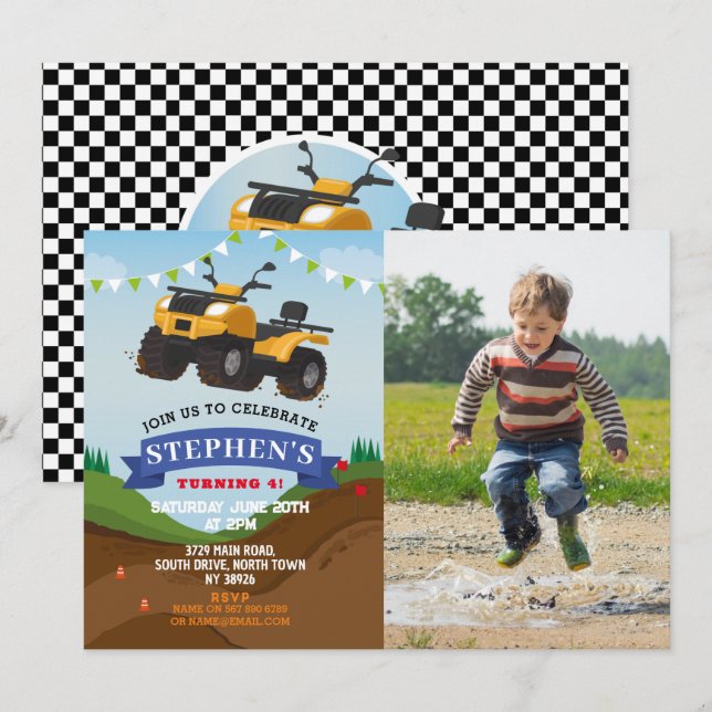 Invitation Quad Bike Anniversaire Camion Voiture Grand Invita (Devant / Derrière)