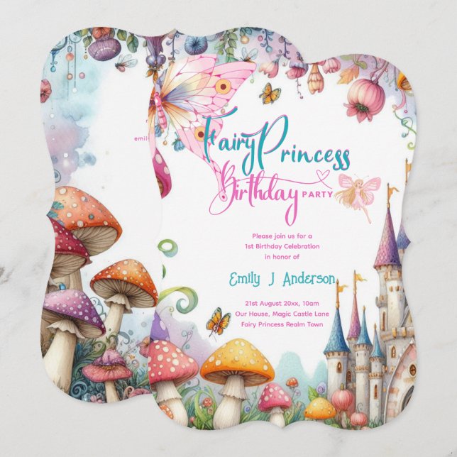 Invitation Qualité Princess Fairy Faughess Anniversaire Fairy (Devant / Derrière)