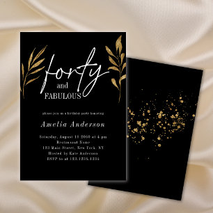 Invitation Quarante-40e Gold Greenery Black Birthday Party