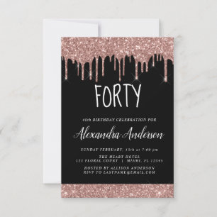 Invitation Quarante - 40e Rose Gold Parties scintillant noire