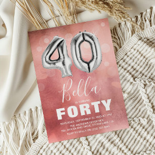 Invitation Quarante Anniversaire Fête Moderne Rose Age Balloo