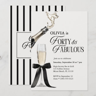 Invitation Quarante ans et Fabuleux Chic Champagne Nœud 40e A