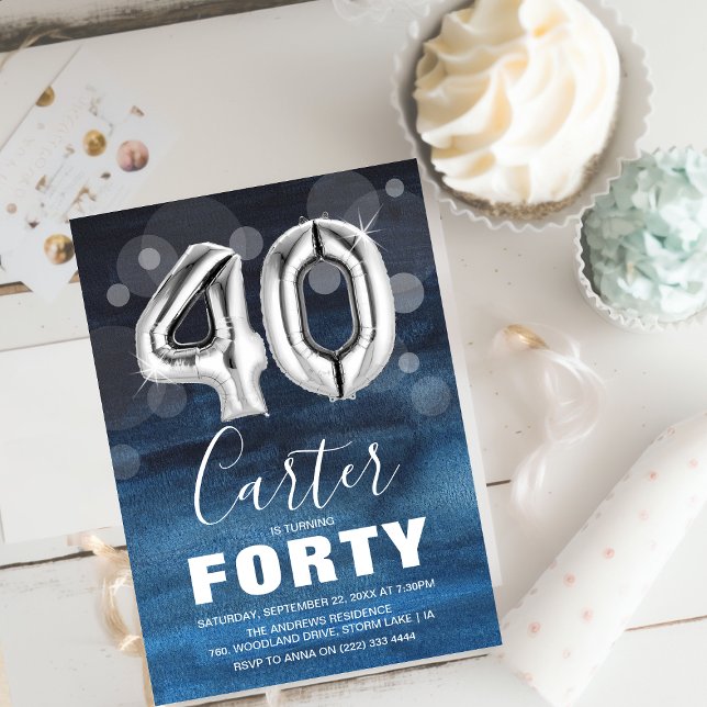 Invitation Quarante Bleus et Ballons d'argent 40e anniversair (Créateur téléchargé)