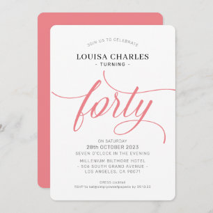 Invitation Quarante élégant anniversaire chic script corail m