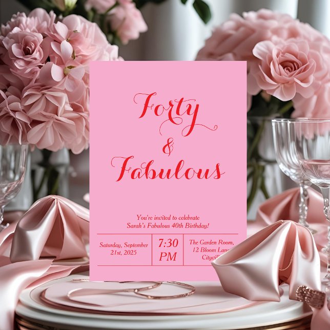 Invitation Quarante et Fabul rose et rouge 40e anniversaire I (Créateur téléchargé)
