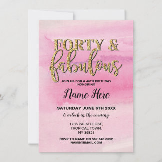 Invitation Quarante et fabuleux fête d'anniversaire rose 40e