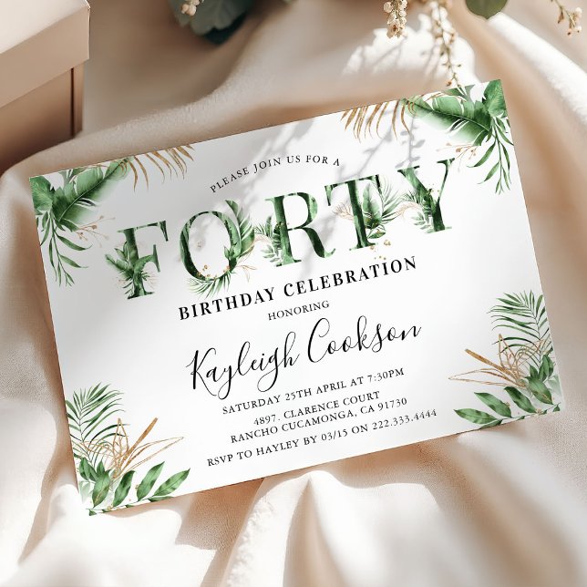 Invitation Quarante été de verdure tropicale 40e fête d'anniv (Créateur téléchargé)