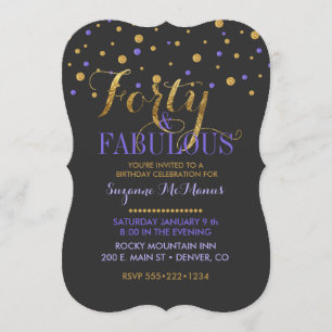 Invitation Quarante & Fabuleux Points de feuille d'or Violet 