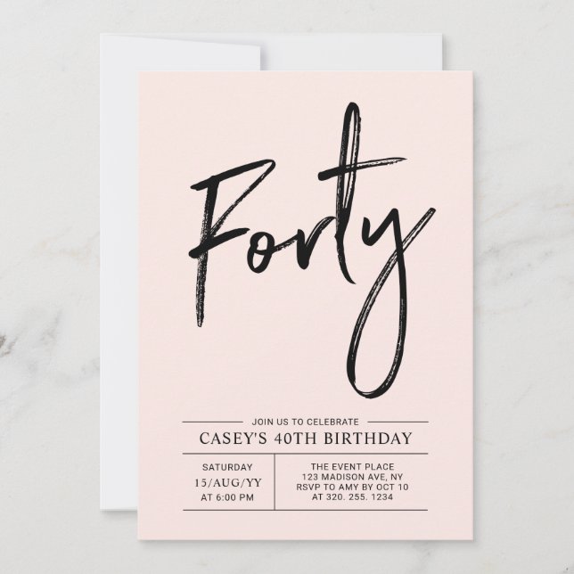 Invitation Quarante | Modern Pink 40th Birthday Party (Devant)