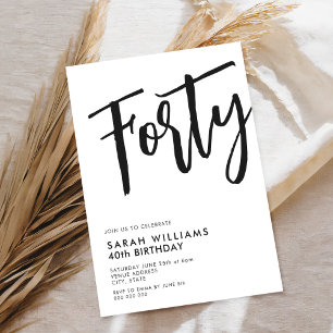 Invitation Quarante moderne noir et blanc 40e anniversaire