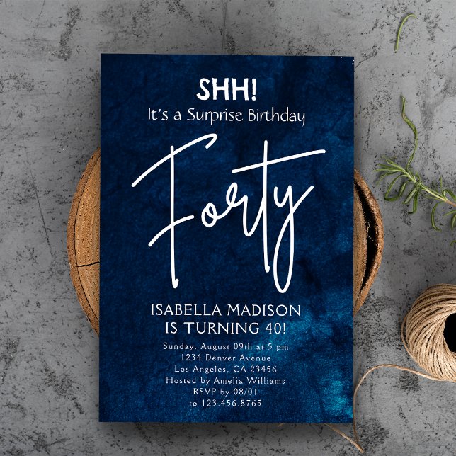 Invitation Quarante | Navy Blue 40th Birthday Surprise Party (Forty | Navy Blue 40th Birthday Surprise Party Invitation
)