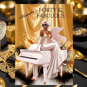 Invitation Quarante Piano Blanc Or Élégant Fabuleux Anniversa