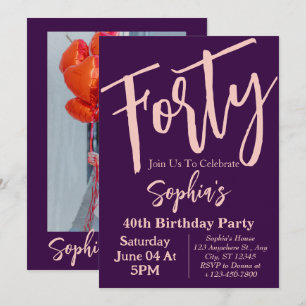 Invitation Quarante rose violet moderne 40e fête d'anniversai