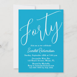 Invitation Quarante Script moderne Aqua Blue 40e fête d'anniv