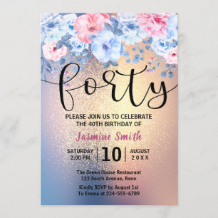 Invitation Quarantième anniversaire de parties scintillantes