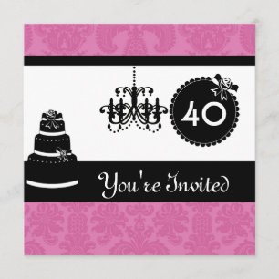 Invitation quarantième Damassé ROSE noire et blanche de fête