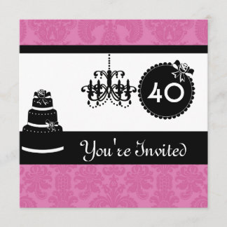 Invitation quarantième Damassé ROSE noire et blanche de fête