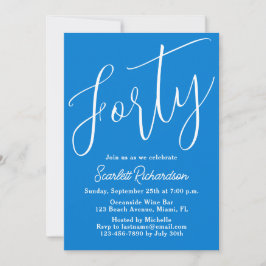 Invitation Quarantième fête d'anniversaire Modern Script Blue