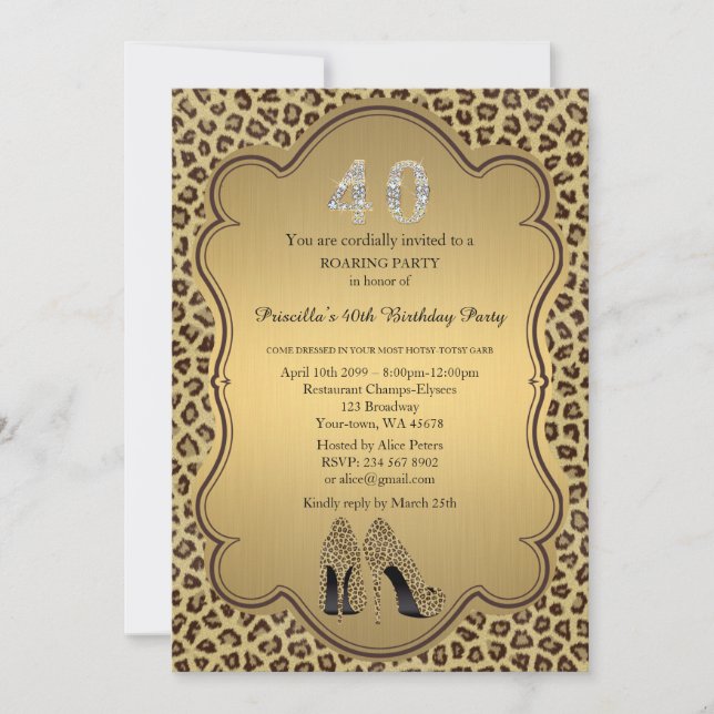 Invitation quarantième, fête d'anniversaire quarantième, (Devant)