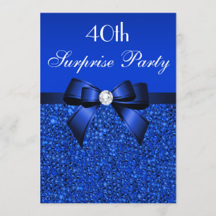 Invitation quarantième Paillettes et arc de bleu royal de