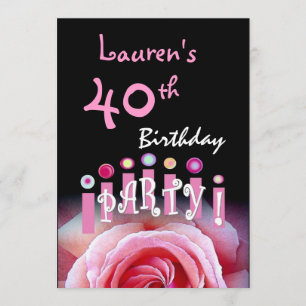 Invitation quarantième Rose de rose de fête d'anniversaire et