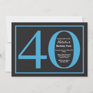 Invitation quarantième Tableau bleu et noir d'anniversaire