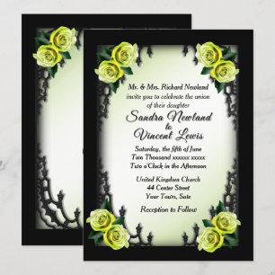 Invitation Quartier français Goth 4 Coin Vert Rose Mariage