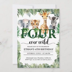 Invitation Quatre animaux de la jungle de safari sauvage pour