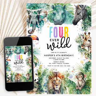 Invitation Quatre Animaux de Safari Sauvages pour un 4ème Ann