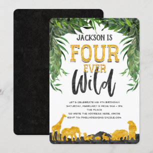 Invitation Quatre animaux sauvages, un safari dans la jungle,