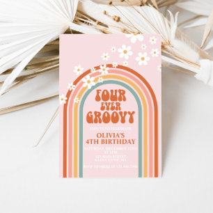 Invitation Quatre ans à jamais groovy daisy rainbow 4ème anni