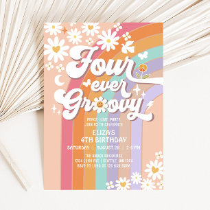 Invitation Quatre ans pour toujours Daisy Rainbow Groovy 4ème