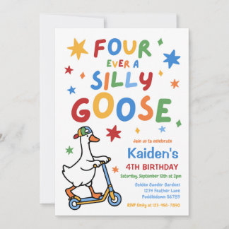 Invitation Quatre ans pour toujours un garçon silly goose pou